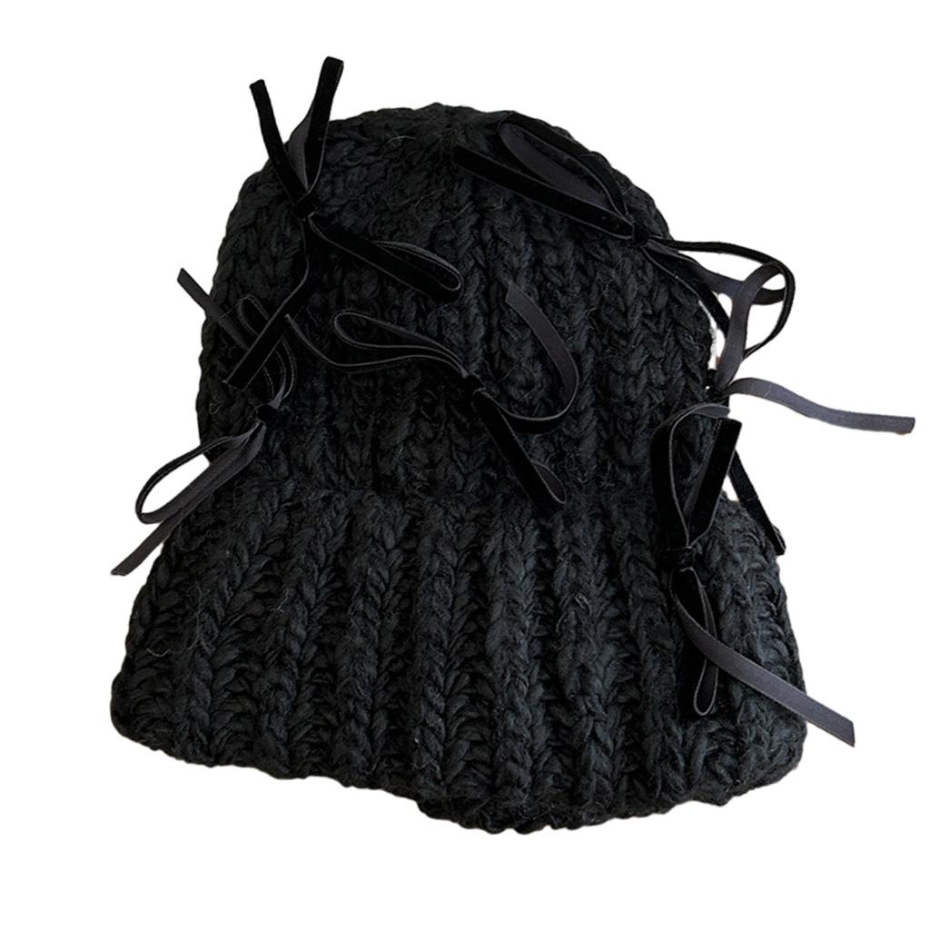Delicate Velvet Bowknot Beanie Adult Elastic Hat Winter Warmer Knitted Hat Cold Winter Presents for Students Teenagers