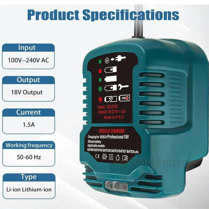 Bilbatterilader For Bosch 18V Li-ion Batterilader Kompakte Ladere med LED-indikator Sigarettennerplugg Kjøretøy