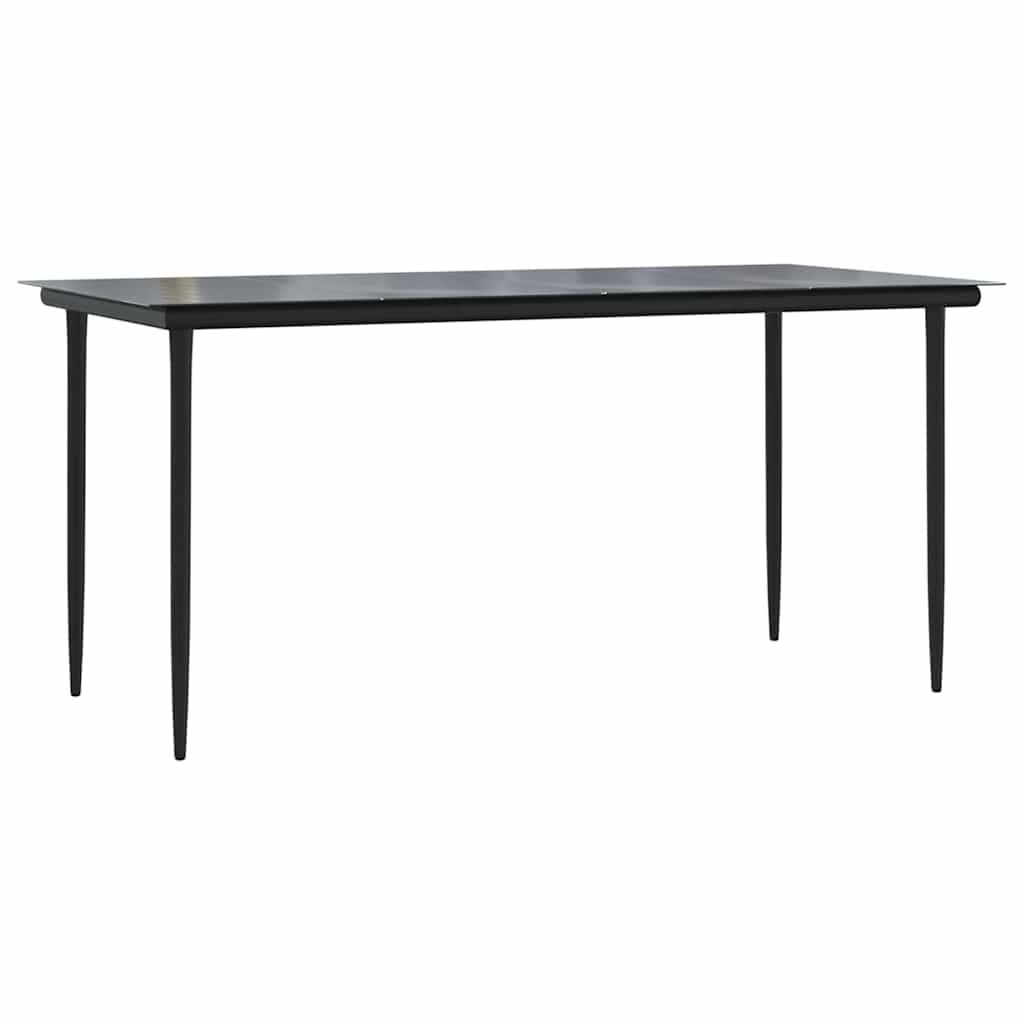 7 Piece Outdoor Dining Set with Cushions Black Poly Rattan Glass Table