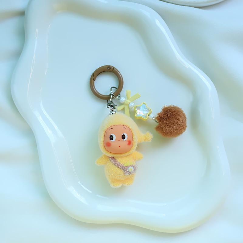 Cartoon Flocking Star Person Keychain Doll Pendant DIY Mobile Phone Cute Pendant Plush Doll Creative Decoration