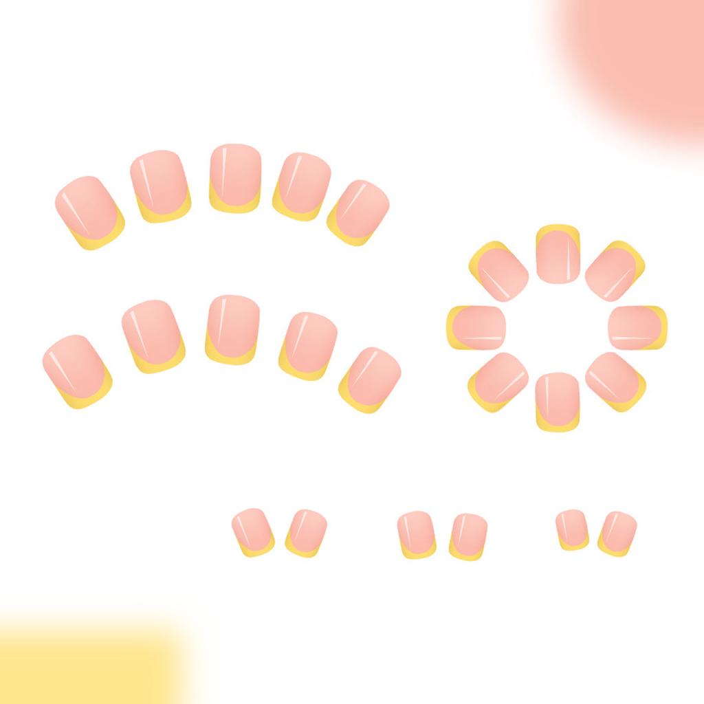 Square Press on Nail Artificial Fake Nail Tips Full Cover Yellow False Nail Glossy Glues on Nail for Women Girls 24Pcs