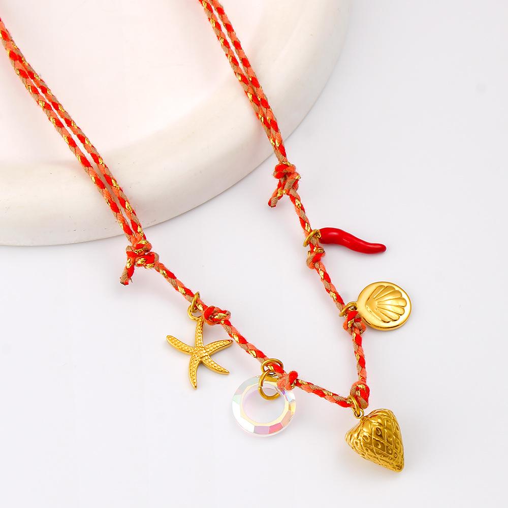 Trendy Knotted Rope DIY Multi-Pendant Necklace: Titanium Steel 18K Gold Adjustable Braided Luxury Clavicle Chain
