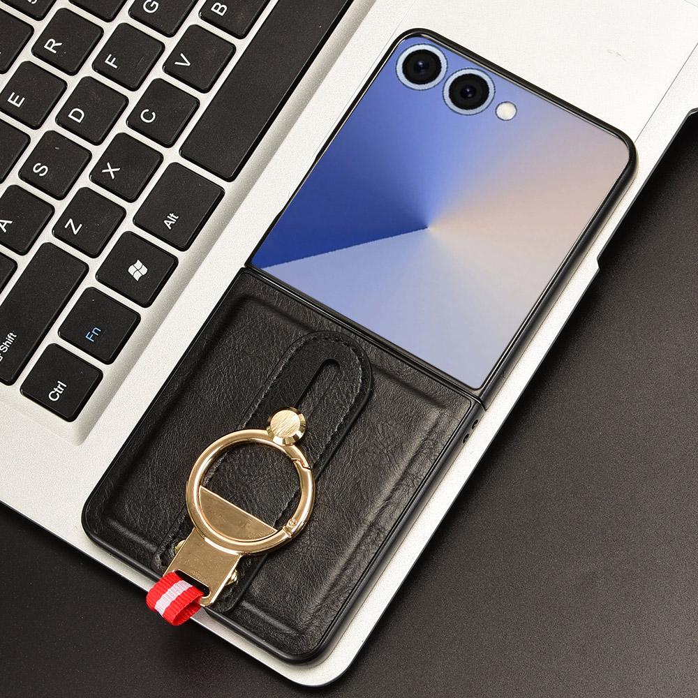 For Samsung Galaxy Z Flip7 5G Case Wristband Kickstand Leather+PC+TPU Phone Cover with Bottle Opener