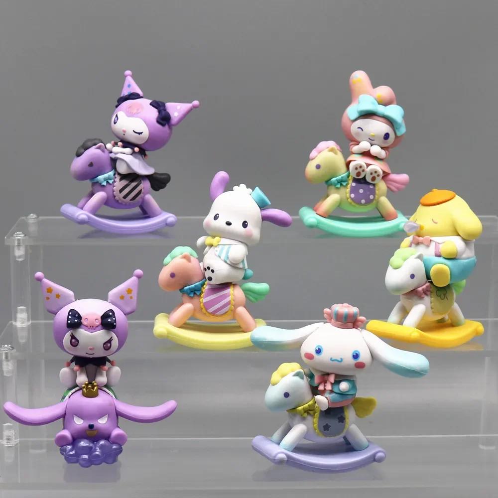 Sanrio Blind Box Characters Childishness Rocking Horse Figurine Melody Kuromi Pochacco Cinnamoroll Action Figure Gift Toys