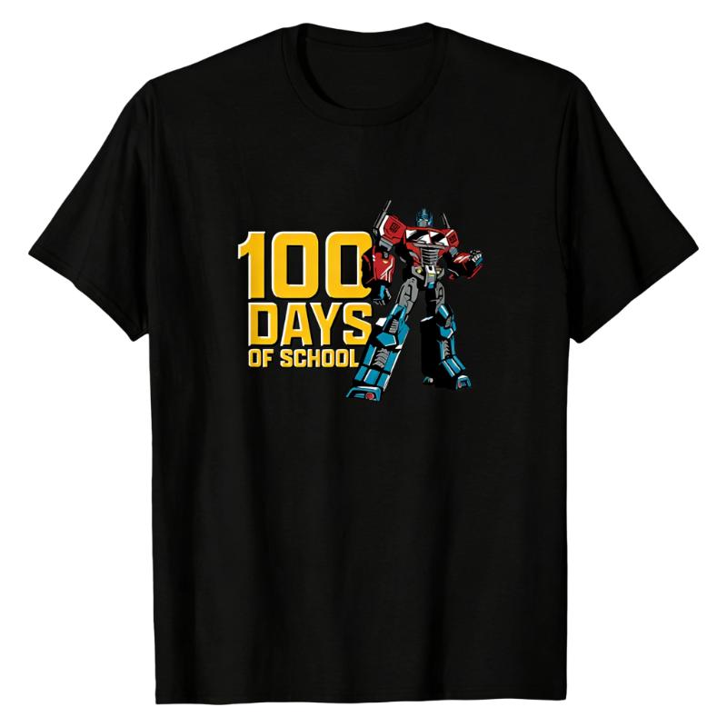 

Transformers Optimus Prime 100 Days of School TShirt Autobot Robot Graphic Print Crew Neck Oversized Casual Street Fashion Tops M
