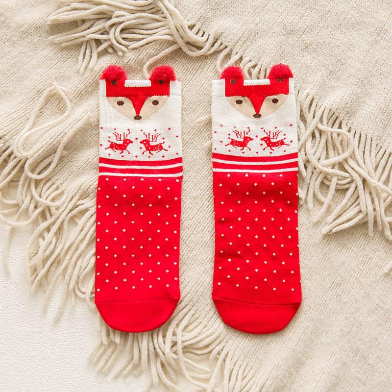 Korean Style Women's Christmas Mid-Calf Red Cotton Socks - Autumn/Winter