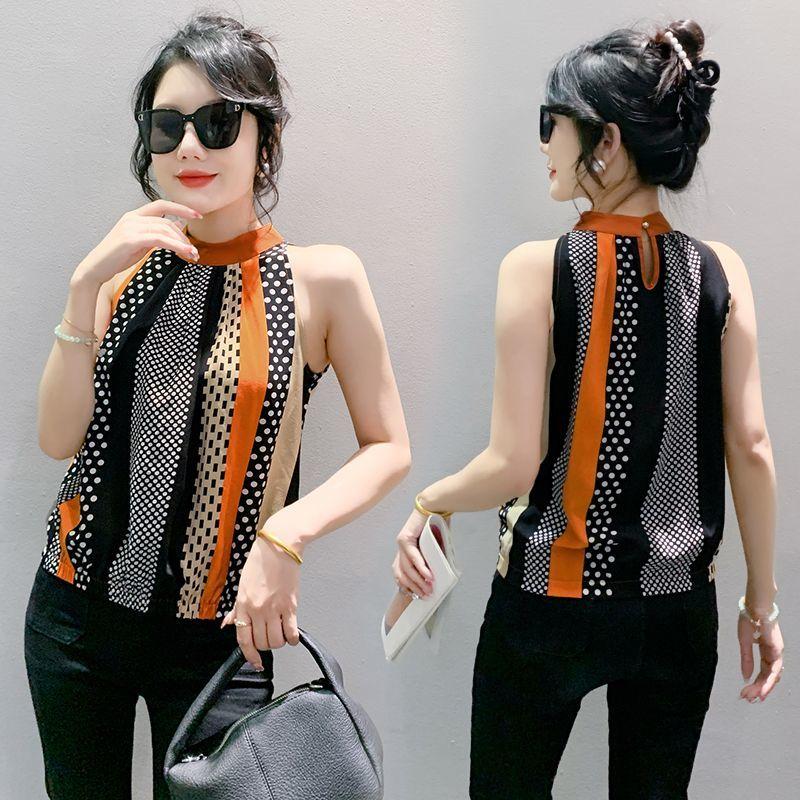 Sommer Reines Temperament Süßes Hängendes Halshemd Weste Damen Westlicher Stil Gepunktet Bedruckt Ärmellos Schulterfrei Top