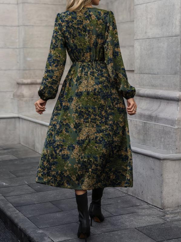 Autumn New European and American Popular Floral Long-sleeved Vacation Lazy Dress Women