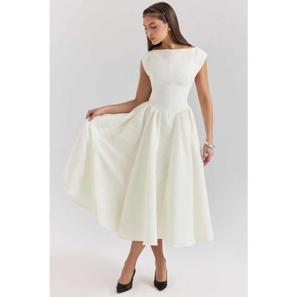 Women s Square Neck Sleeveless Midi Dress Loose Fit High Waist Elegant Formal A-Line Dress S