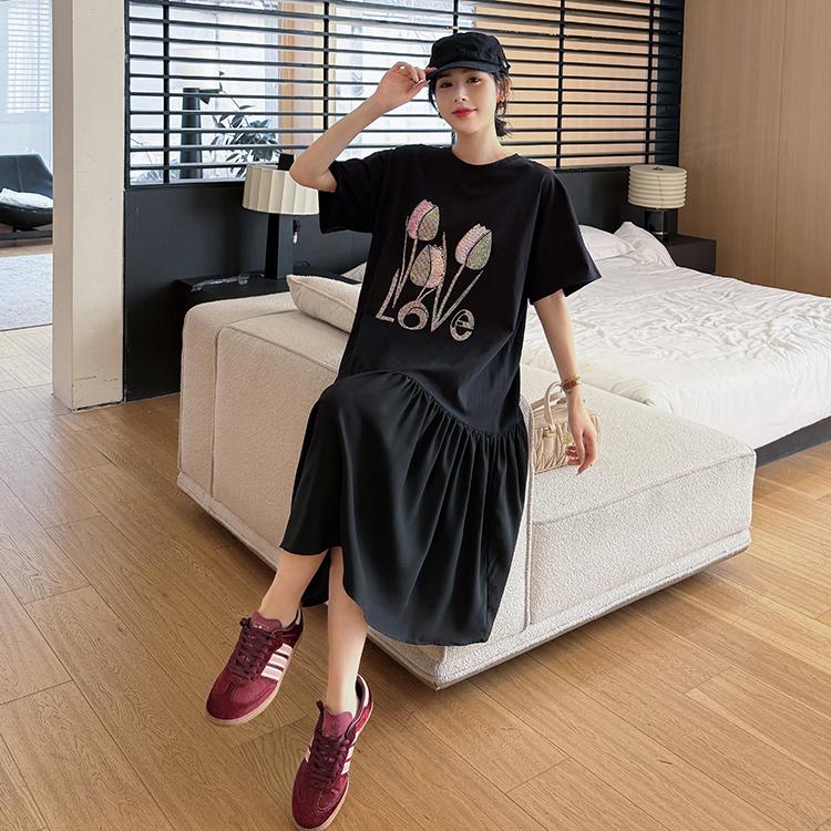 

DIMANAF 2025 Женское летнее платье большого размера Винтажное платье-рубашка Базовое длинное элегантное повседневное оверсайз свободного кроя платье с принтом XL чёрный