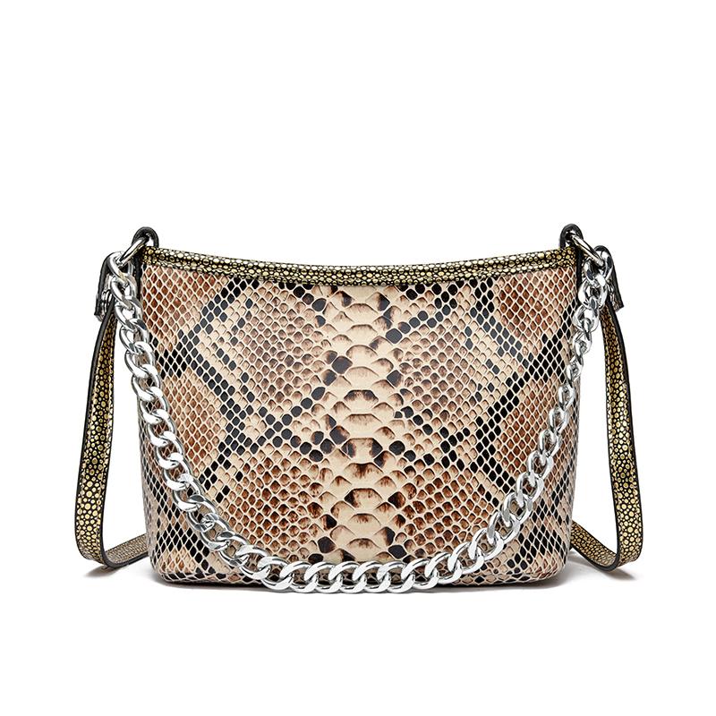 Gradient Snake Pattern Small Shoulder Bags 2025 New Fashion Chain Bucket Bag Street PU Leather Women'S Bag