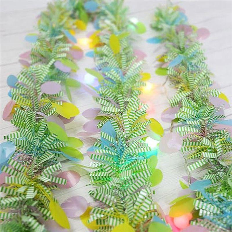 M-Modern-Easter Tinsel Garland Spring Green Hanging Stripe Set With Colorful Egg, Hanging Ornaments Set For Easter Holiday Party