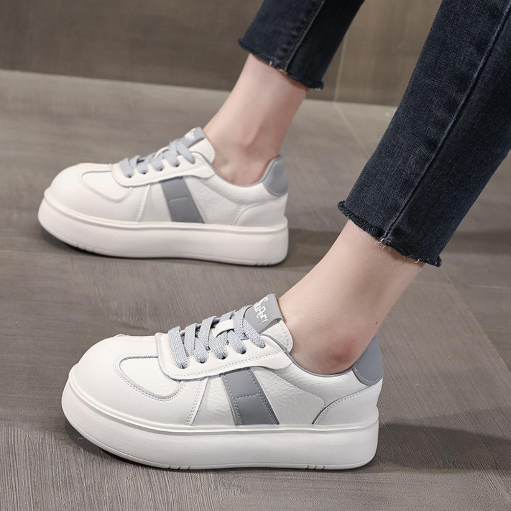 Fashion Sports Shoes for Women 2025 Spring and Autumn New Style Lace Up Casual Board Shoesbig Toe Thick Sole Lightweight Women's Shoes