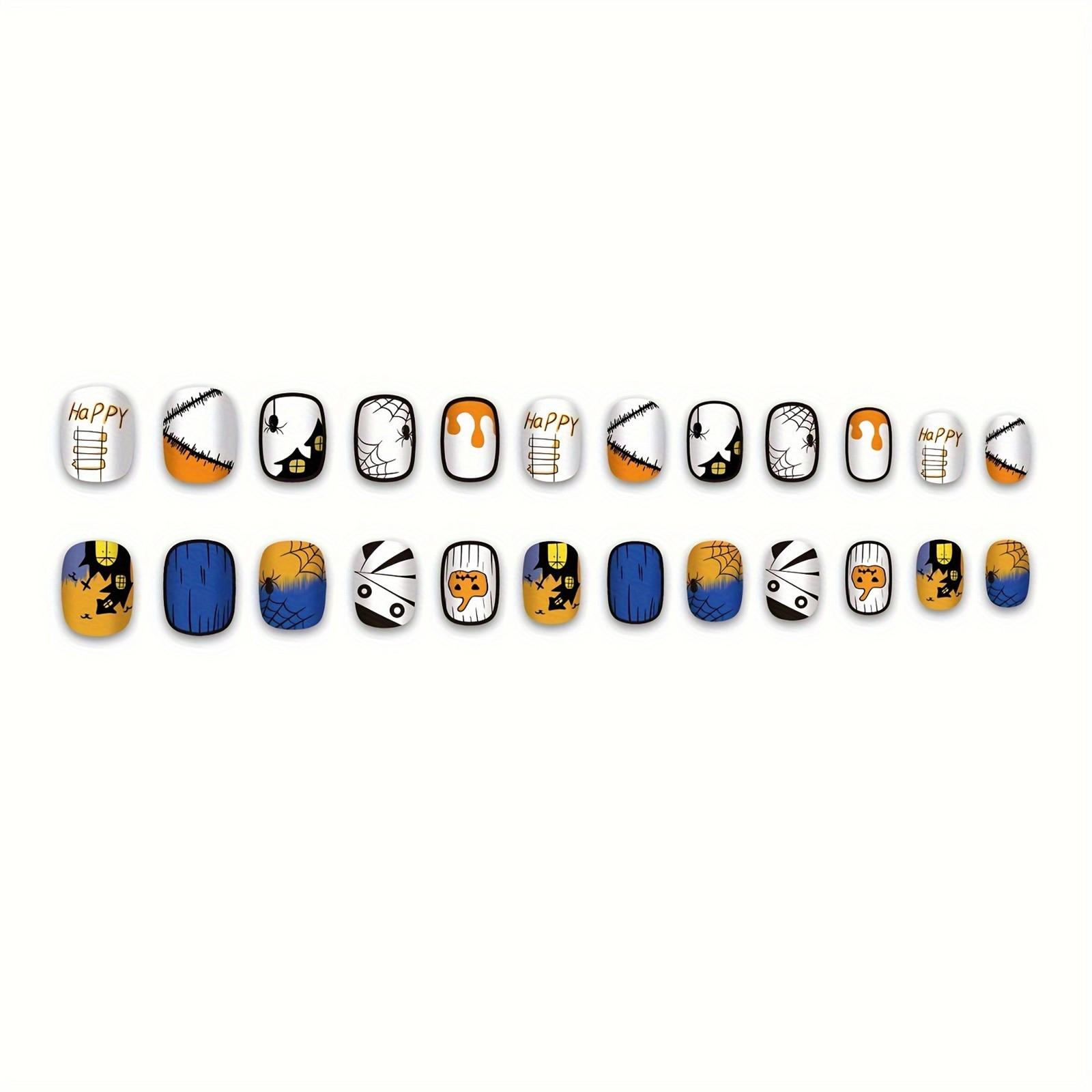 

Pc Halloween Press Nails Short Square Fake Nails Cute Designs Glossy False Nails Halloween Nails Cute Full Cover Glue Nails Stick Nails Extra синій