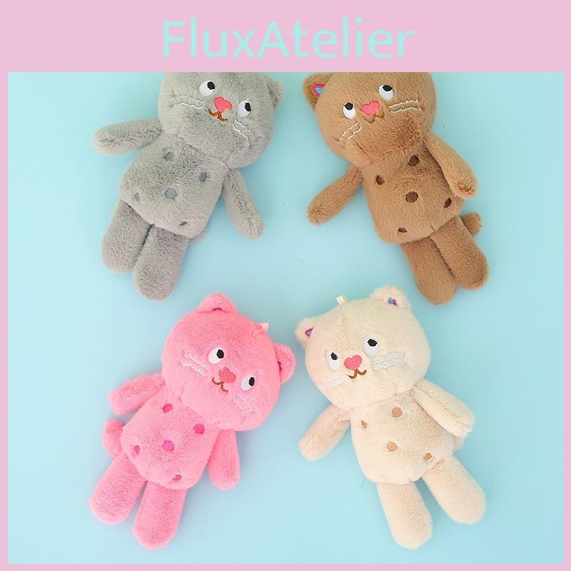 Polka Fluffy Dot Cat Plush Toy Keychain Available In Pink Grey Brown And Hues Cream