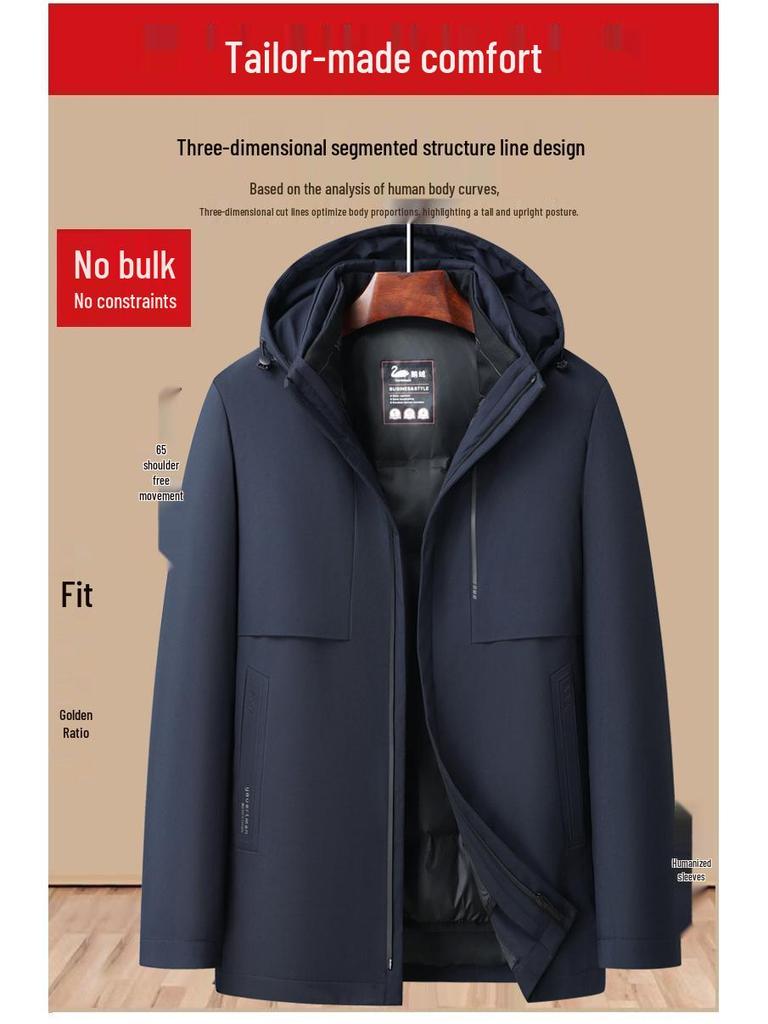 Men's New Style Winter Goose Down Jacket with Detachable Liner – Thick, Warm, and Business Casual.