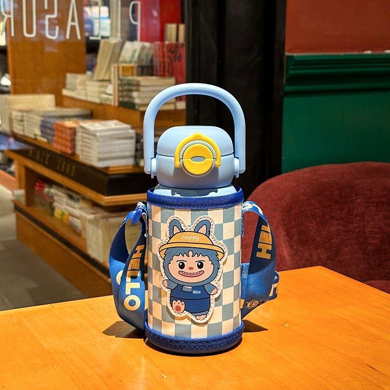 High-Quality 316 Stainless Steel Cute Portable Cartoon Large-Capacity Insulated Cup for Children, Student Double-Drink Straw Water Cup