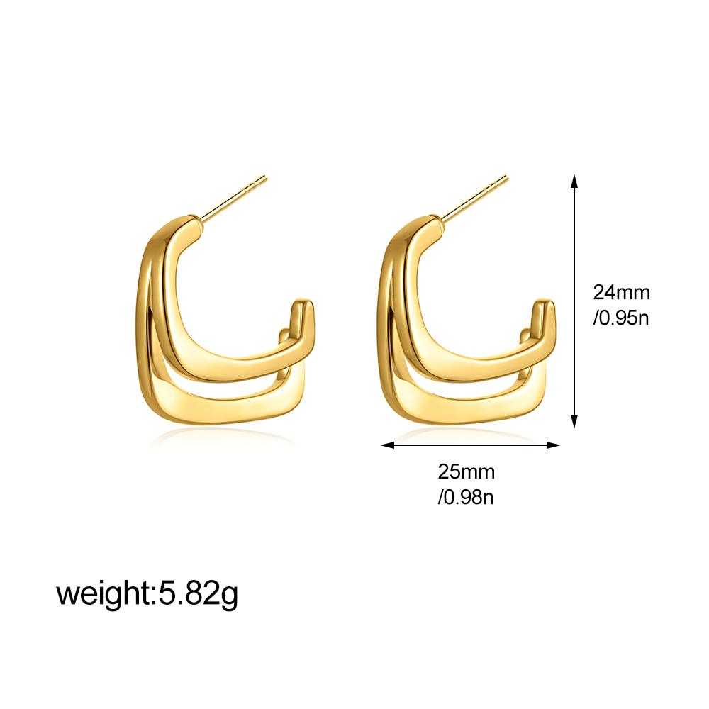 Minimalist Double Layer Square Shape Hoop Earrings for Women Stainless Steel Statement Geometric Ear Studs Trendy Jewelry Gifts