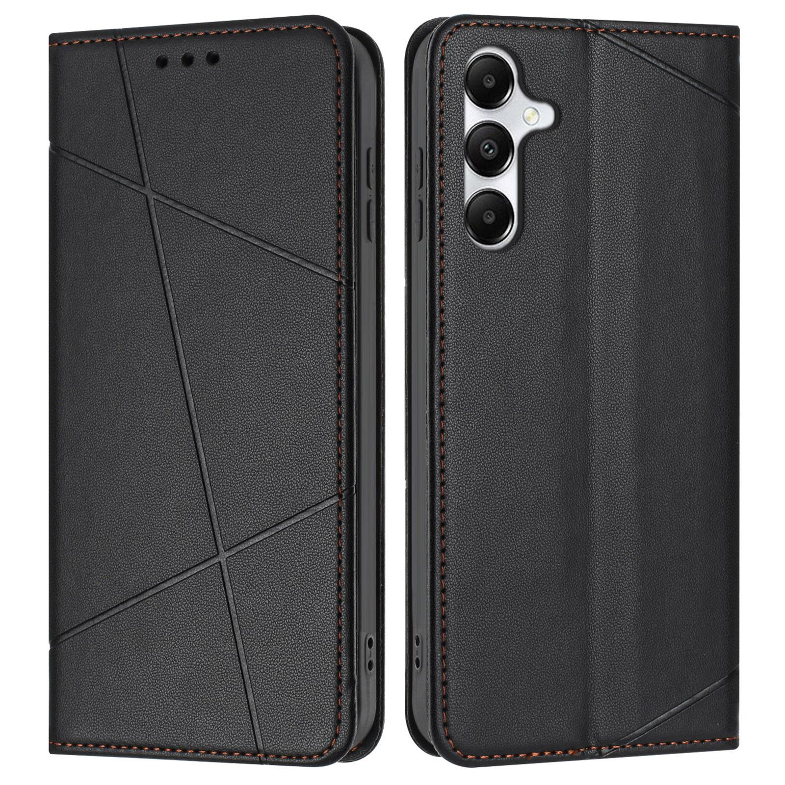 

Для Samsung Galaxy A35 5G Чехол-кошелек Кожаный чехол-подставка с тиснением в виде линий с ремешком на запястье Black