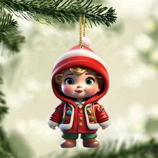 2 Pcs Christmas Ornaments Cartoon Snowman Santa Claus Acrylic Pendant Xmas Tree Hanging Decoration for Holiday Party Decor Car Accessories