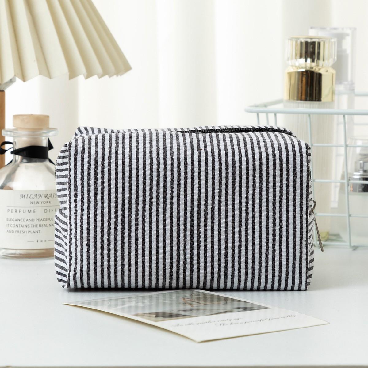 

Seersucker Makeup Bag Embroidered Striped Travel Cosmetic Storage Bagtravel Essentials For Vacation Summer For Women Makeup Bag For Travel