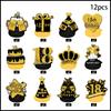 Birthday Celebration Black And Gold Theme Festive Paper Spiral Decor Hanging