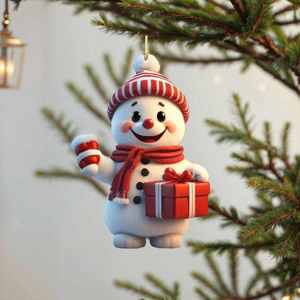 5PCS Snowman Christmas Tree Pendant Acrylic Xmas Tree Decoration with Lanyard Cute Hanging Ornaments for Window Fireplace