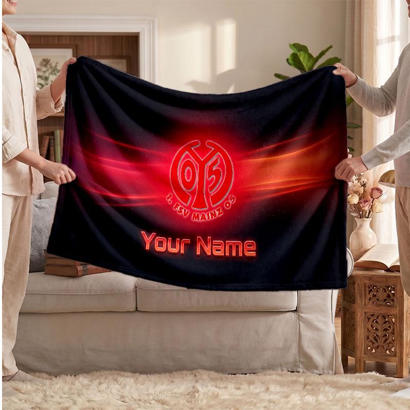 Mainz 05 Personalized Fleece Blanket With Football Logo, Custom Name Text Soft Warm Home Throw Blanket