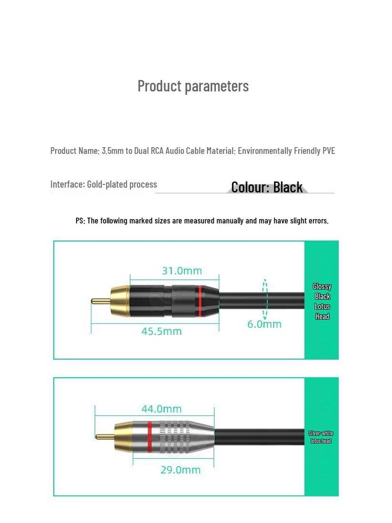3.5mm To Dual RCA Audio Extension Cable for Speaker and Amplifier Connection