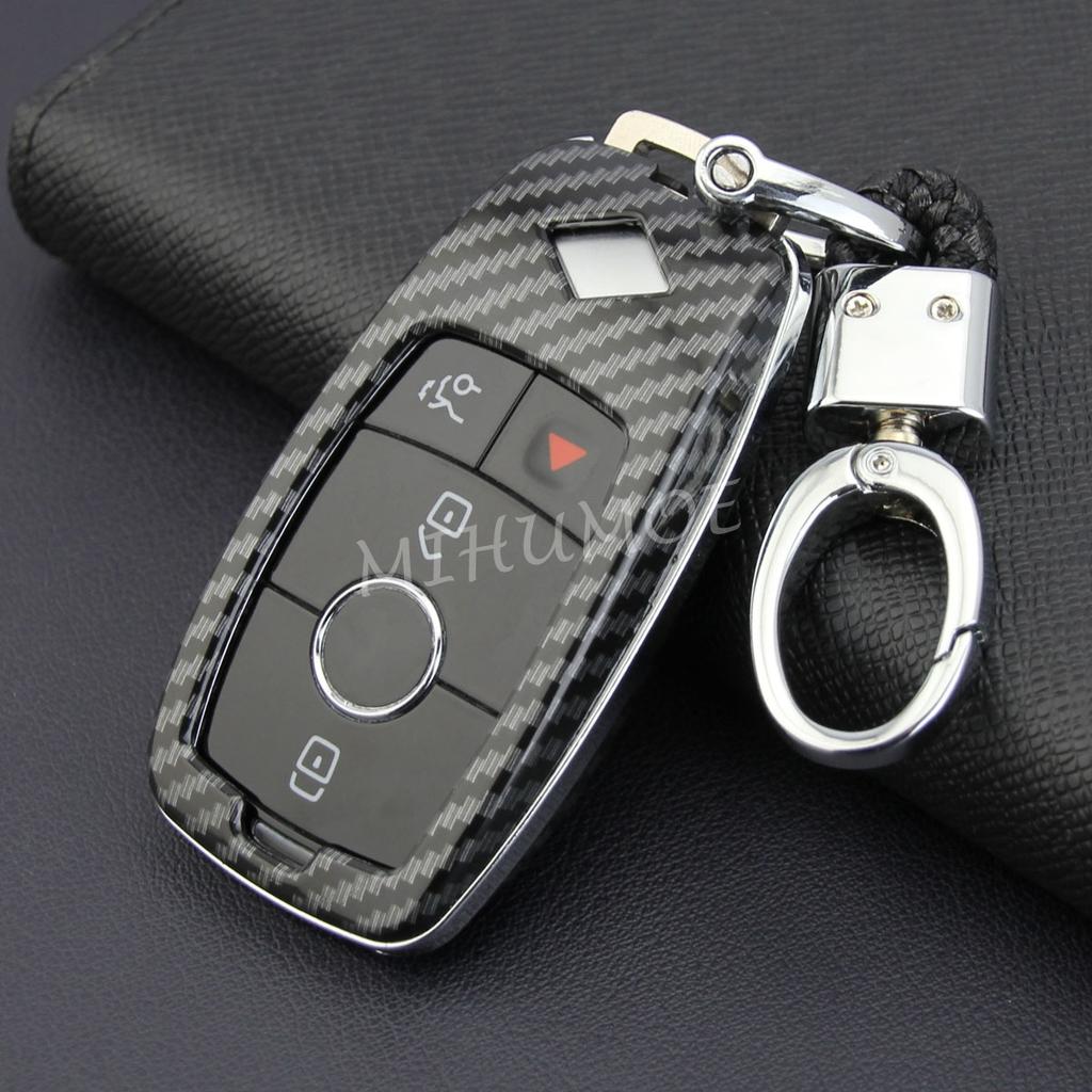 Carbon Fiber Car Key Case Cover Chain for Mercedes-Benz A B C E S G CLS GLB GLC GLE CLA W177 W247 W213 W205 W222 X253 X247 V167