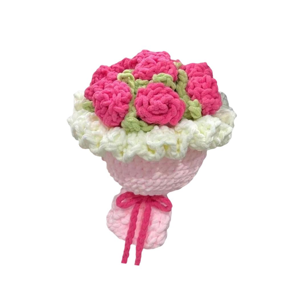 Crochet Rose Flower Bouquet,Creative Sturdy Table Centerpiece Woven Finished Handmade Knitted for Home Festival Party Wife Women