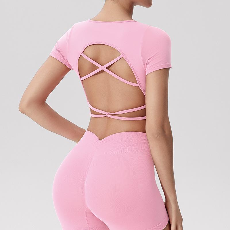 European & American Women's Seamless Sports Top with Built-in Bra & Stylish Back