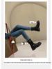 Women's Retro Motorcycle Buckle Boots - 2025 New Skinny Design, Round Toe, Thick Sole, Chunky Heel, Height Increasing, Mid-Calf, Autumn/Winter Style.