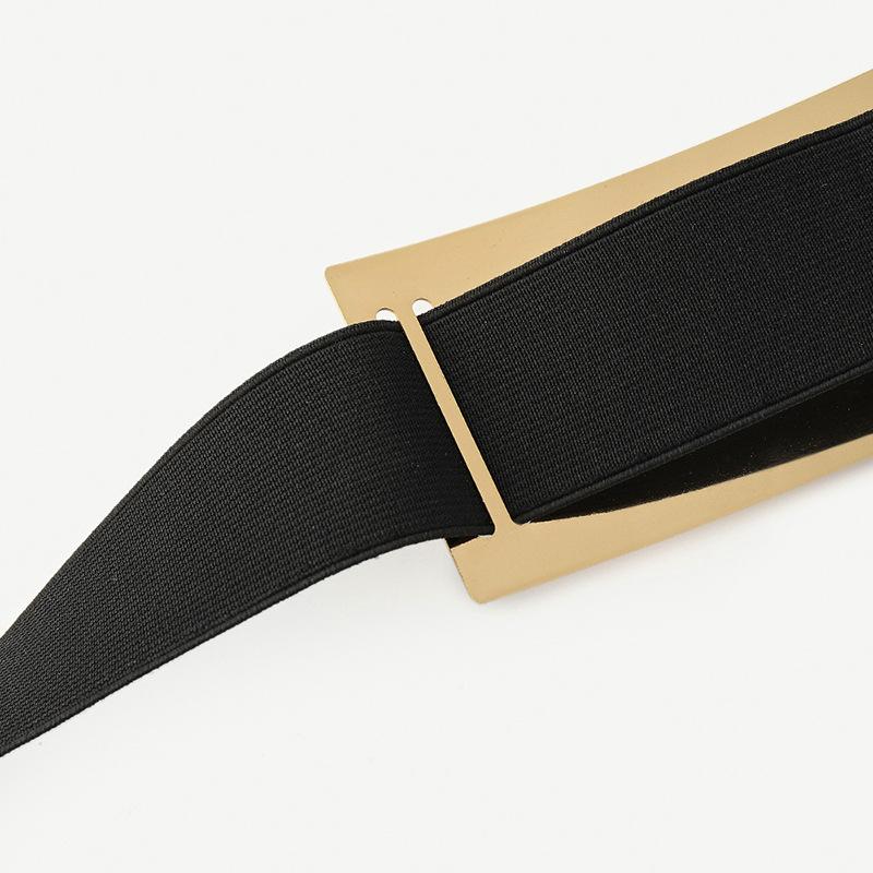 Strictly Selected Metal Gold Mirror Sequin Hollow Iron Waist Seal Black Elastic Elastic Belt