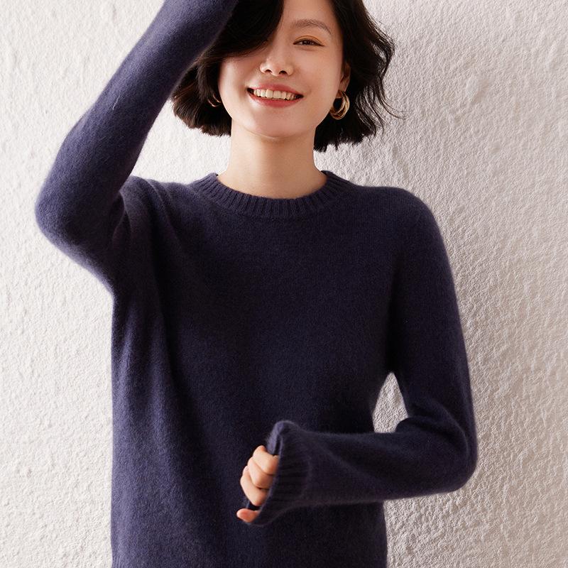 Lekasha Women's Thickened Round Neck Saddle Shoulder Cashmere Sweater for Autumn and Winter