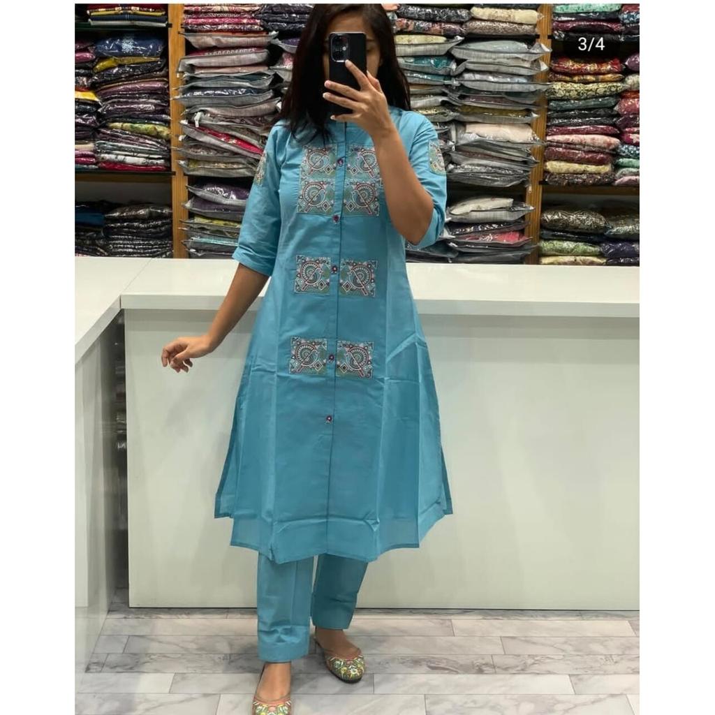 Indian Women Designer Kurta Pant Cord Set Bollywood Top Tunic Cotton Kurti Dress VSO-1735 C