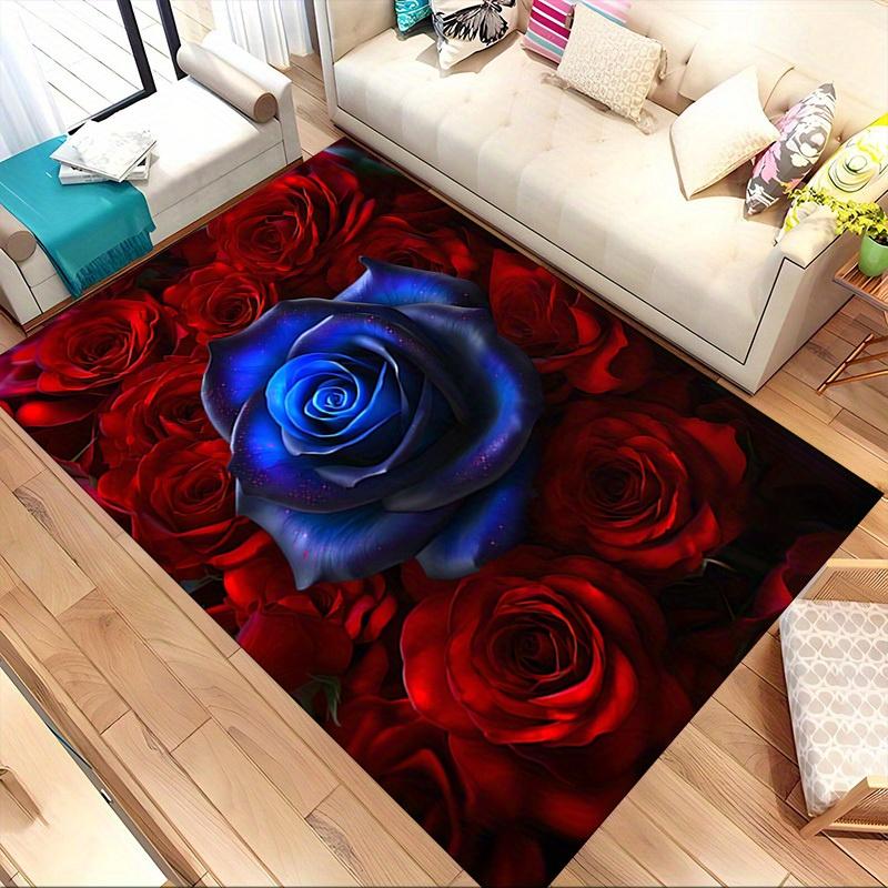 1pc Blue Rose Red Roses Themed Rug for Home Decor, Non-slip Office Carpet, Chair mat, Outdoor Mat, Christmas and Halloween gifts-0731126