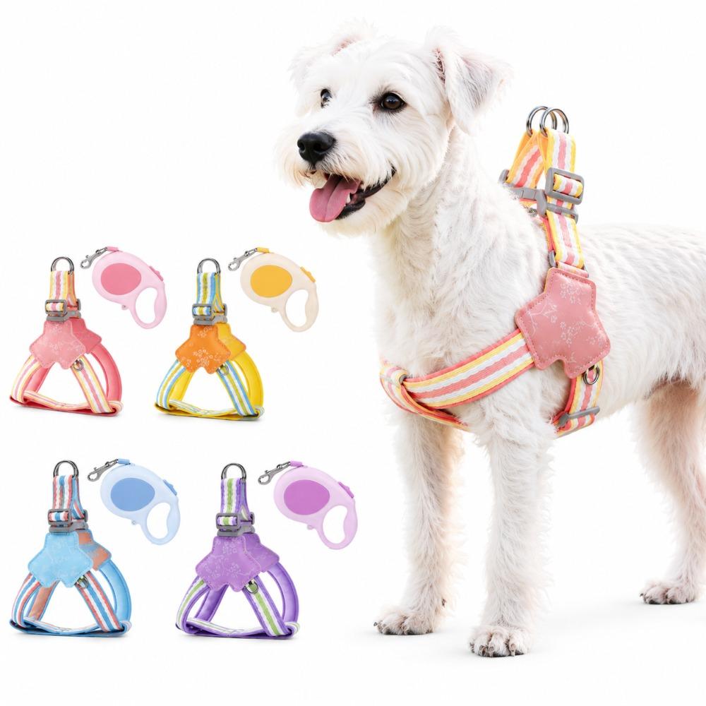 Set Pettorina e Guinzaglio per Cani Traspirante Senza Strangolamento Step-in Pettorina a Gilet per Cani Piccoli Pettorina Regolabile per Cuccioli Rosa Blu Giallo