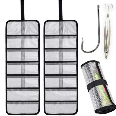 Roll Up Fishing Lure Wraps Set-Durable Lure Bag 6 Pocket PVC Protective Cover Saltwater Hook Covers Fabric Lure Protector