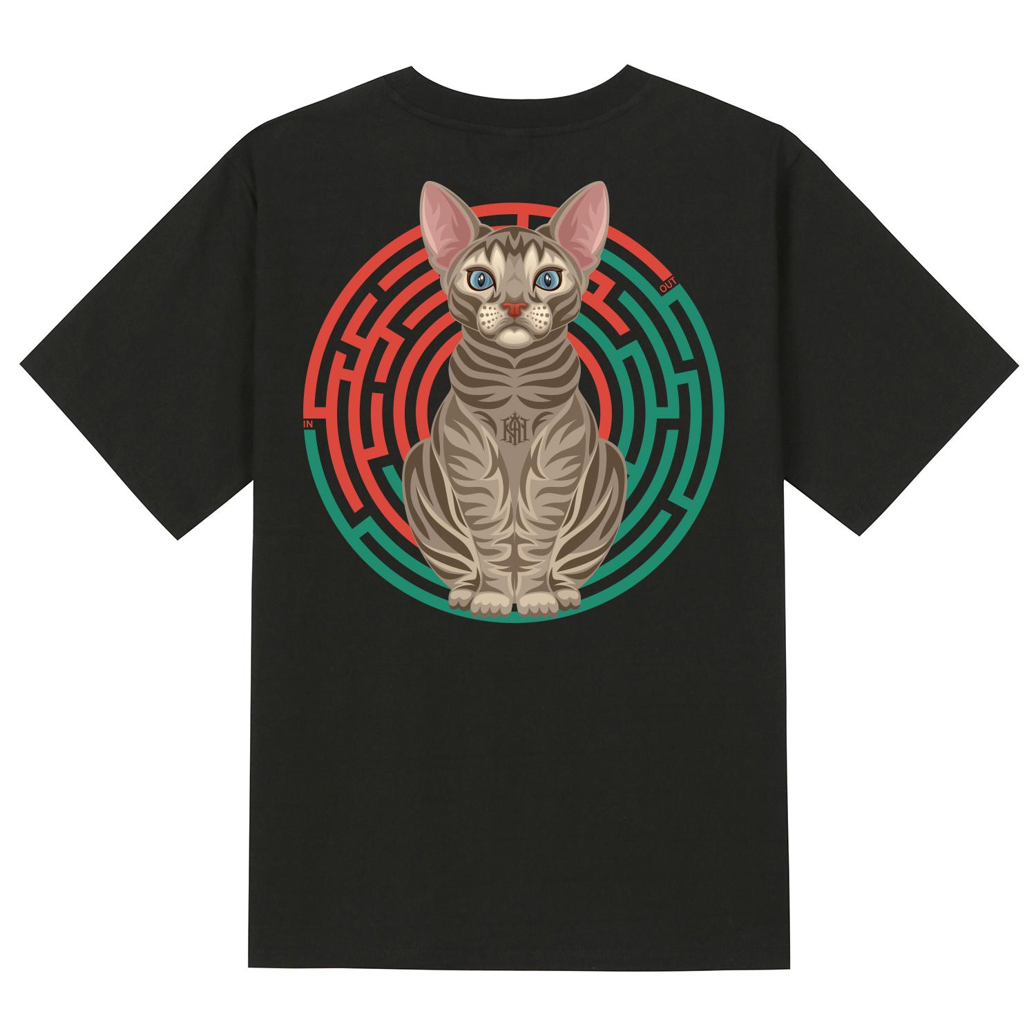 Khan 6312 Ktb0014 Sphinx Cat Short Sleeve T-Shirt - Black Black/L