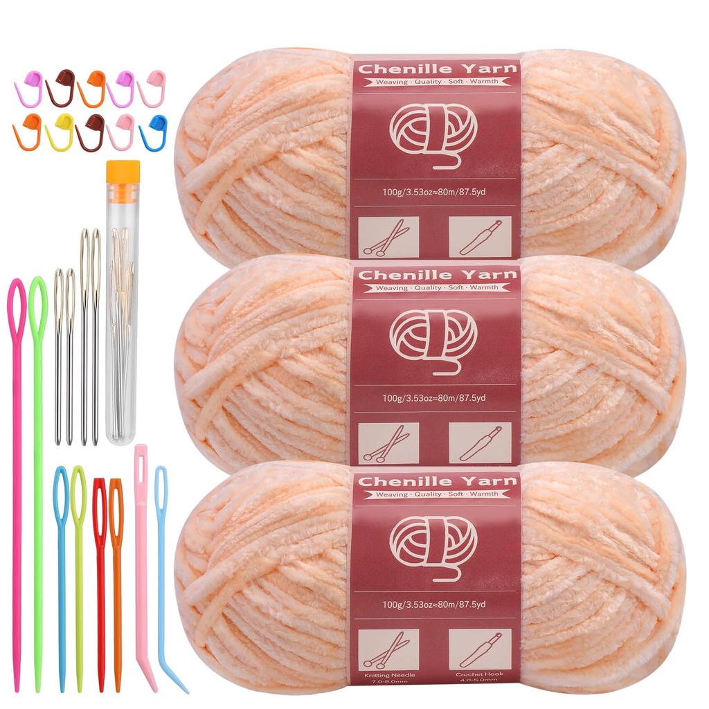 Fenrry 3 * 100g Chenille Yarn for Crocheting Knitting with Big Eye Needles Handcrafts Weaving for Making Blankets Clothes