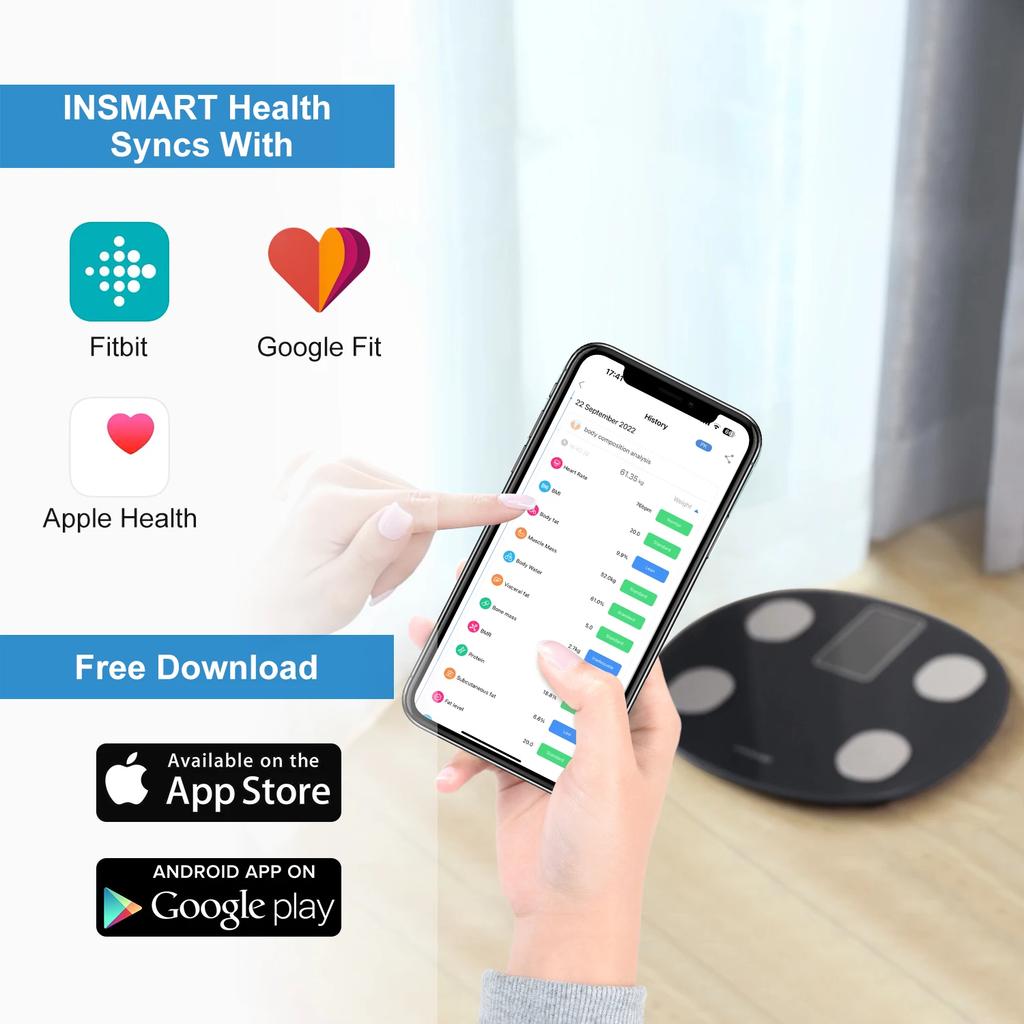 INSMART Smart Scales Body Weight Scale Balance with Screen Digital Scale for Body Weight Bmi Body Fat Bathroom Scales Bluetooth