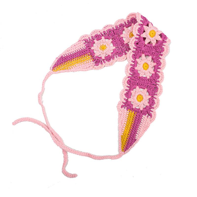 

Multicolor Knit Handkerchief Crochet Sweet Bohemian Style Headpiece Floral Woven Headband Women