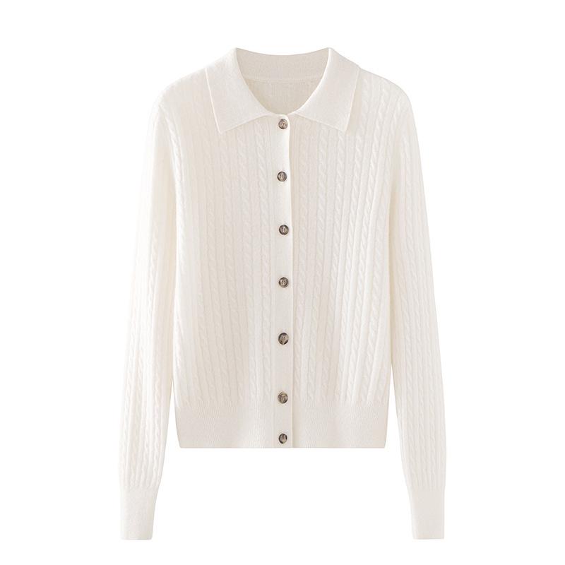Women's Cashmere Cable Knit Cardigan, Long Sleeve, Single-Breasted Sweater Coat for Autumn/Winter