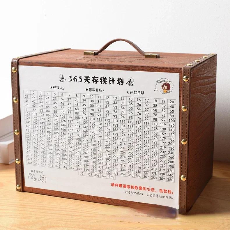 1 st Barnsparbössa 365-dagarsplan för att Spara Pengar Trälåda Barnfödelsedagspresent Träsparbössa Växel Förvaringslåda