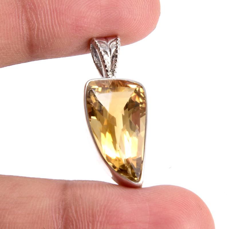 Natural Citrine Gemstone 925 Solid Sterling Silver Jewelry Pendant 1.1'' y8B06