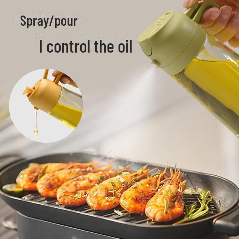 Large Capacity Automatic Opening and Closing Oil Pot: New Style Spray Glass Oil Bottle, Reversible Dual-Purpose Integrated Sprayer