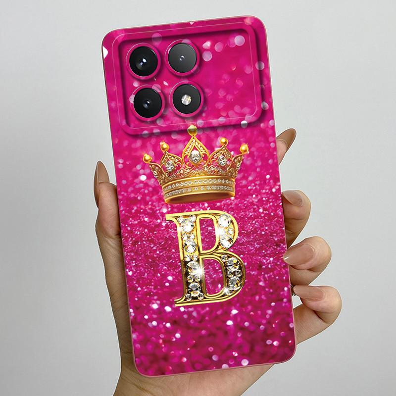 For Xiaomi Poco X6 Pro 5G Fashion Crown Initial Letter Couple Phone Case PocoX6 Pro 5G Soft Silicone TPU Lens Protective Casing