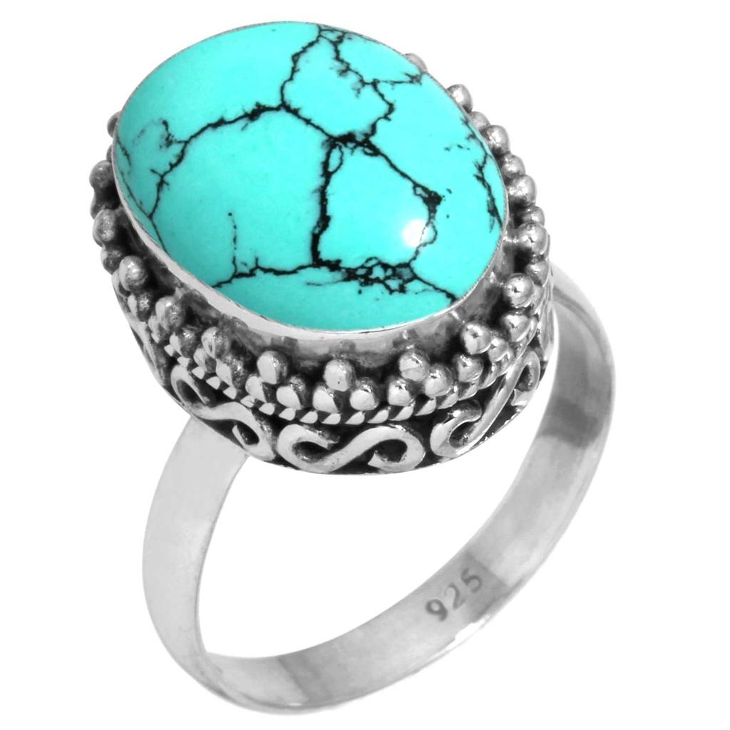 925 Sterling Silver Ring Women Gemstone Handmade Jewelry Anniversary Gift Blue Green Purple Copper Turquoise Pearl Lapis Mother Of Pearl Boho