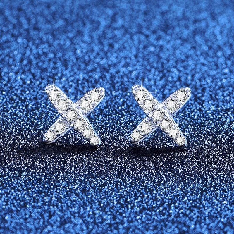 Sterling X-Shaped Cross Earrings With Lab-Created Moissanite Stones Women Minimalist Fashion Jewelry